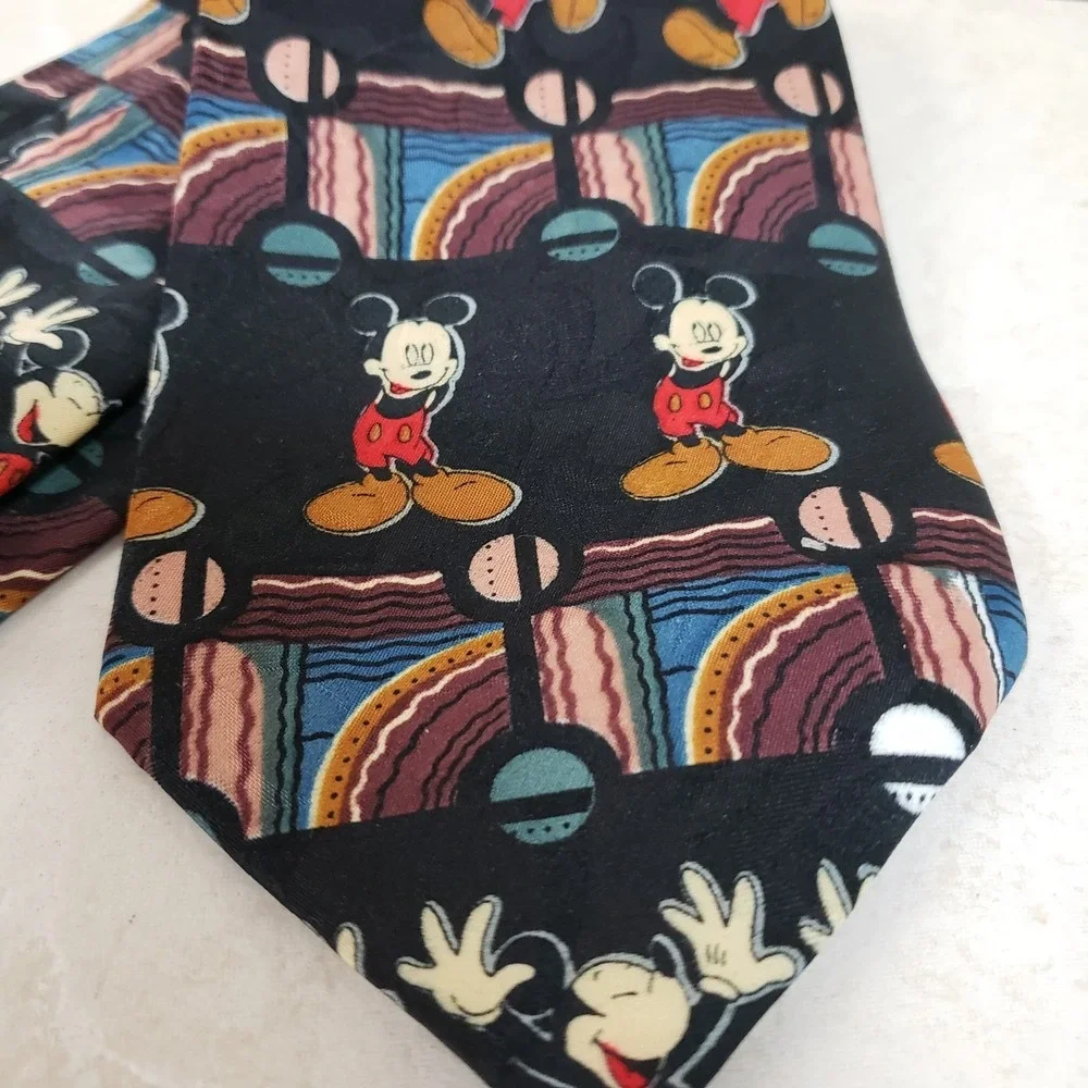Vintage Mickey Mouse Tie Black Brown Made In USA Workwear Collectable Disney